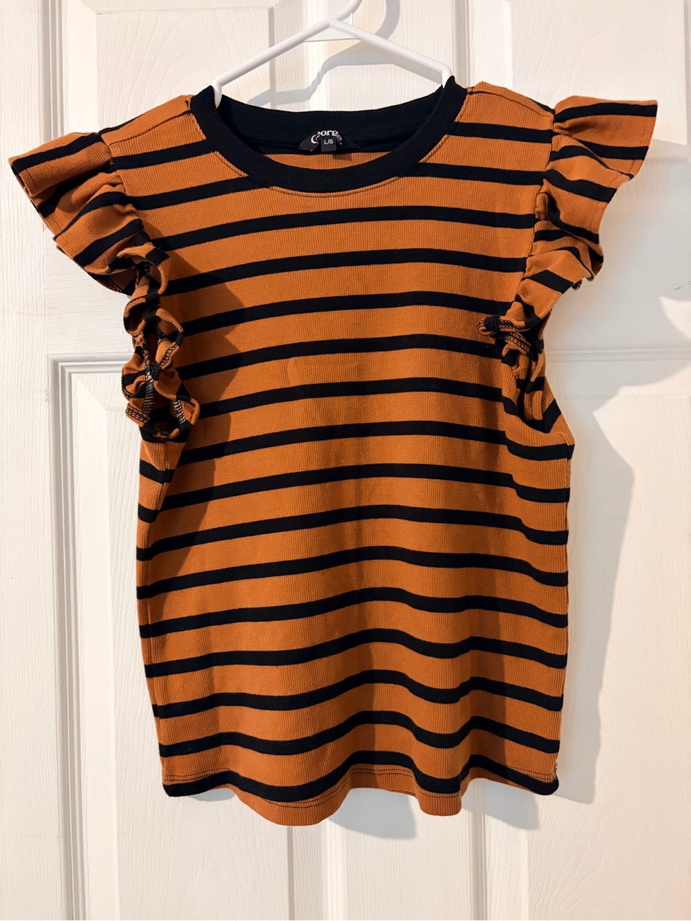 George Black & Orange Striped Ruffle Sleeve Tank